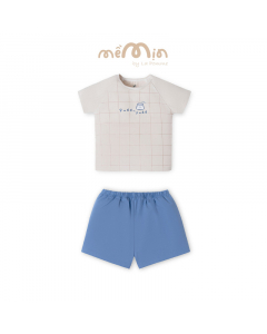 Bộ cộc tay Mềm Mịn by La Pomme vải phối họa tiết c&aacute; t&iacute;nh