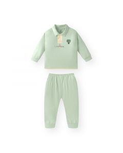 Bộ dài tay La Pomme cổ polo mầm xanh vui vẻ