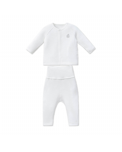 Bộ dài tay cúc thẳng La Pomme đường may lật êm ái - Newborn Trắng