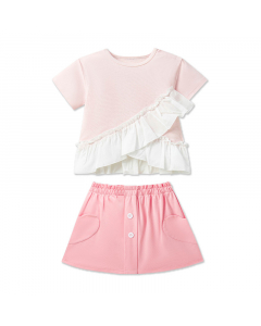 Bộ v&aacute;y &aacute;o cộc tay La Pomme phối b&egrave;o c&aacute;ch điệu