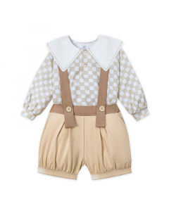 Set yếm và áo La Pomme họa tiết caro vintage