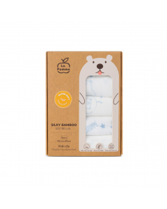 Set 5 Khăn sữa sợi tre lụa La Pomme phối màu (30x30cm) - Trắng (Gấu Galaxy viền xanh biển)